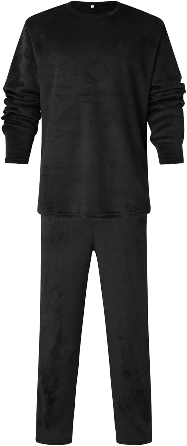Mens Pajamas Set Velvet Fleece 2 Piece Pajamas Long Sleeve Pullover Tops Lounge Pants Sleepwear Casual Pjs Loungewear