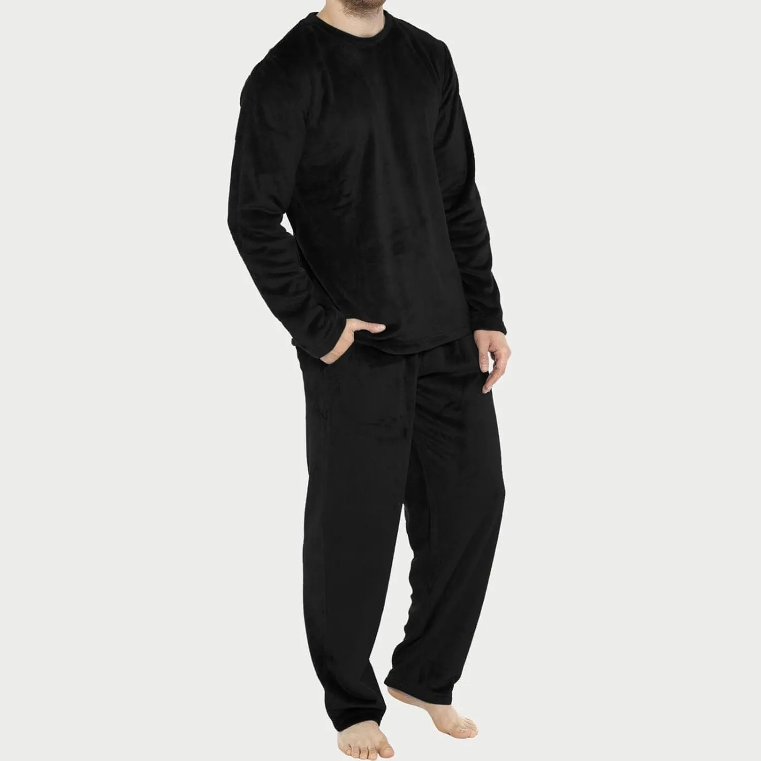 Mens Pajamas Set Velvet Fleece 2 Piece Pajamas Long Sleeve Pullover Tops Lounge Pants Sleepwear Casual Pjs Loungewear