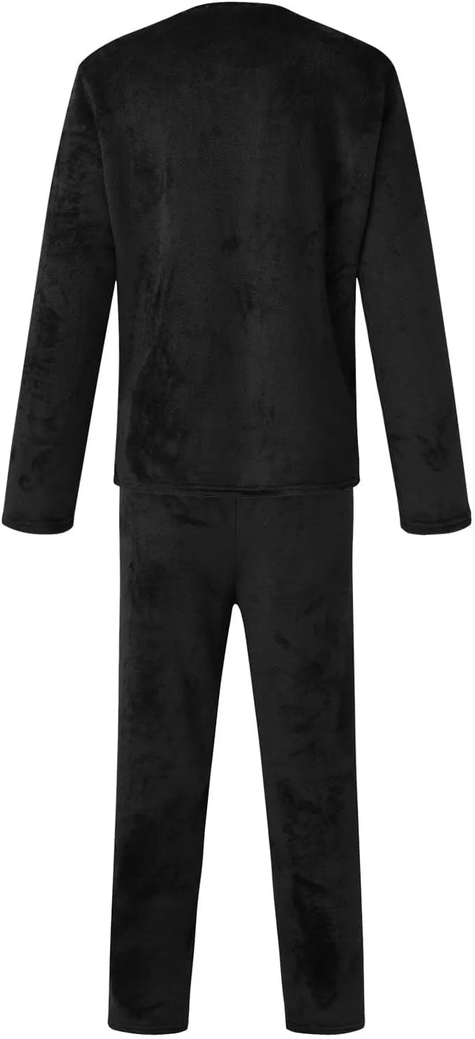 Mens Pajamas Set Velvet Fleece 2 Piece Pajamas Long Sleeve Pullover Tops Lounge Pants Sleepwear Casual Pjs Loungewear