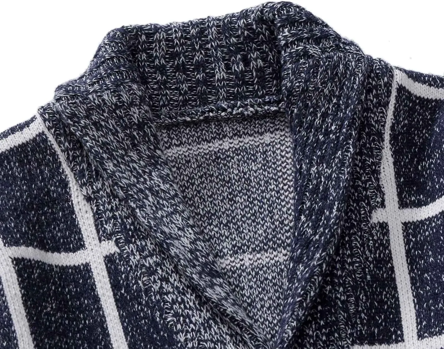 Mens Plaid Cardigan Sweater Button Down Knit Cardigan Casual Open Front Cardigan Shawl Collar Cardigan