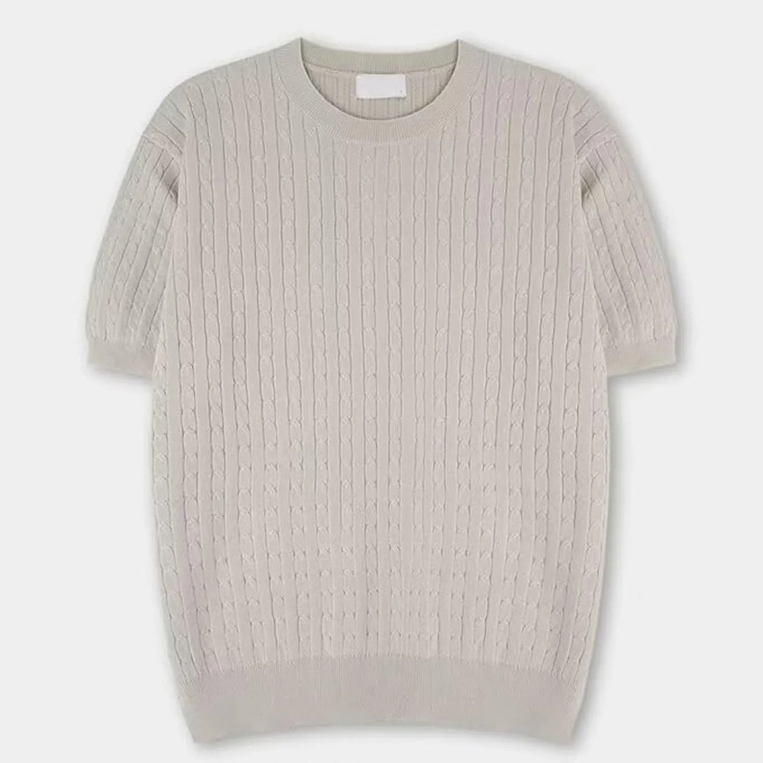 Men's Plain Round Neck Cable Knit Tops, Men's Round Neck Solid Color Cable Short Sleeve Knit Top, Knit Sweater