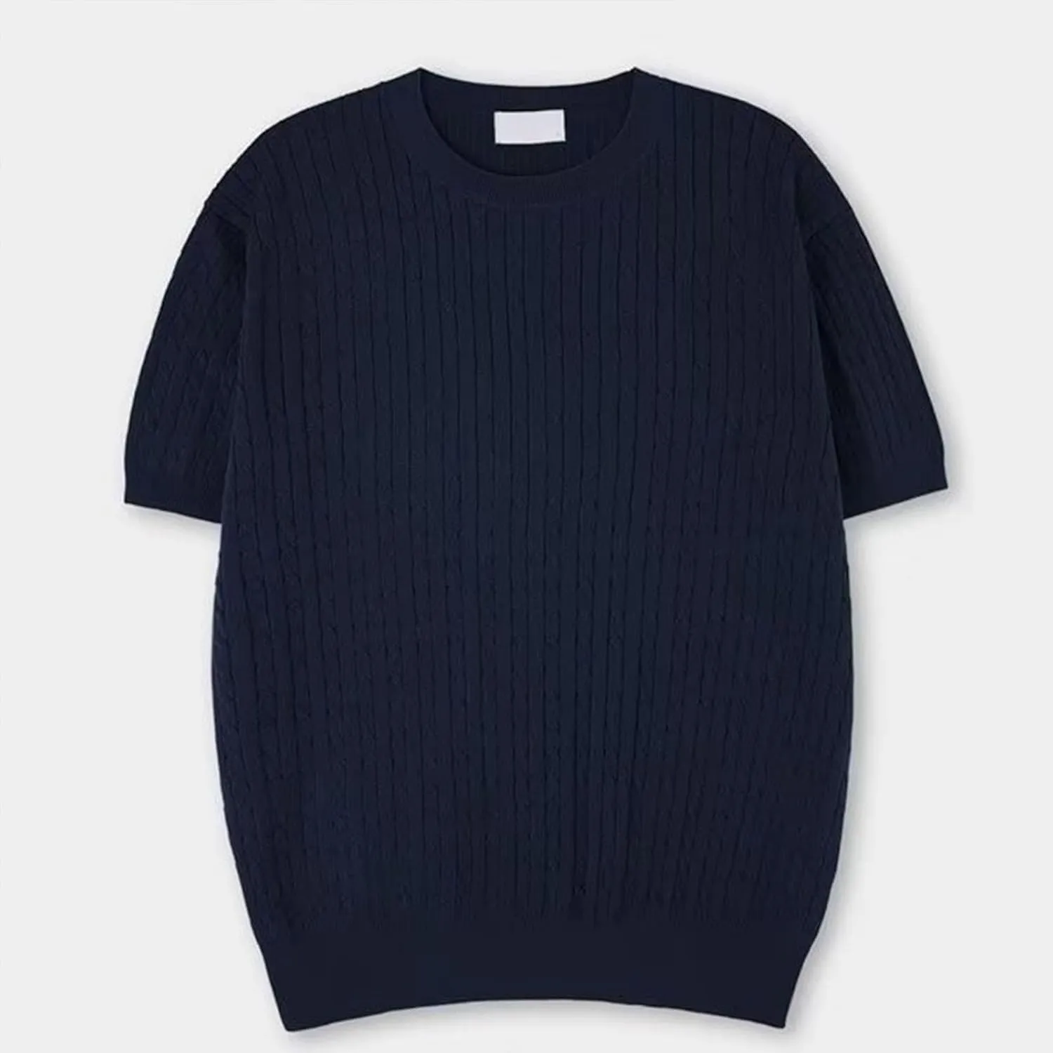 Men's Plain Round Neck Cable Knit Tops, Men's Round Neck Solid Color Cable Short Sleeve Knit Top, Knit Sweater