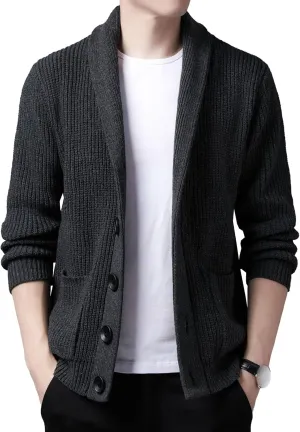 Men's Shawl Collar Button Down Cardigan Casual Slim Fit Cardigan Jacket Thermal Soft Cardigan Sweaters