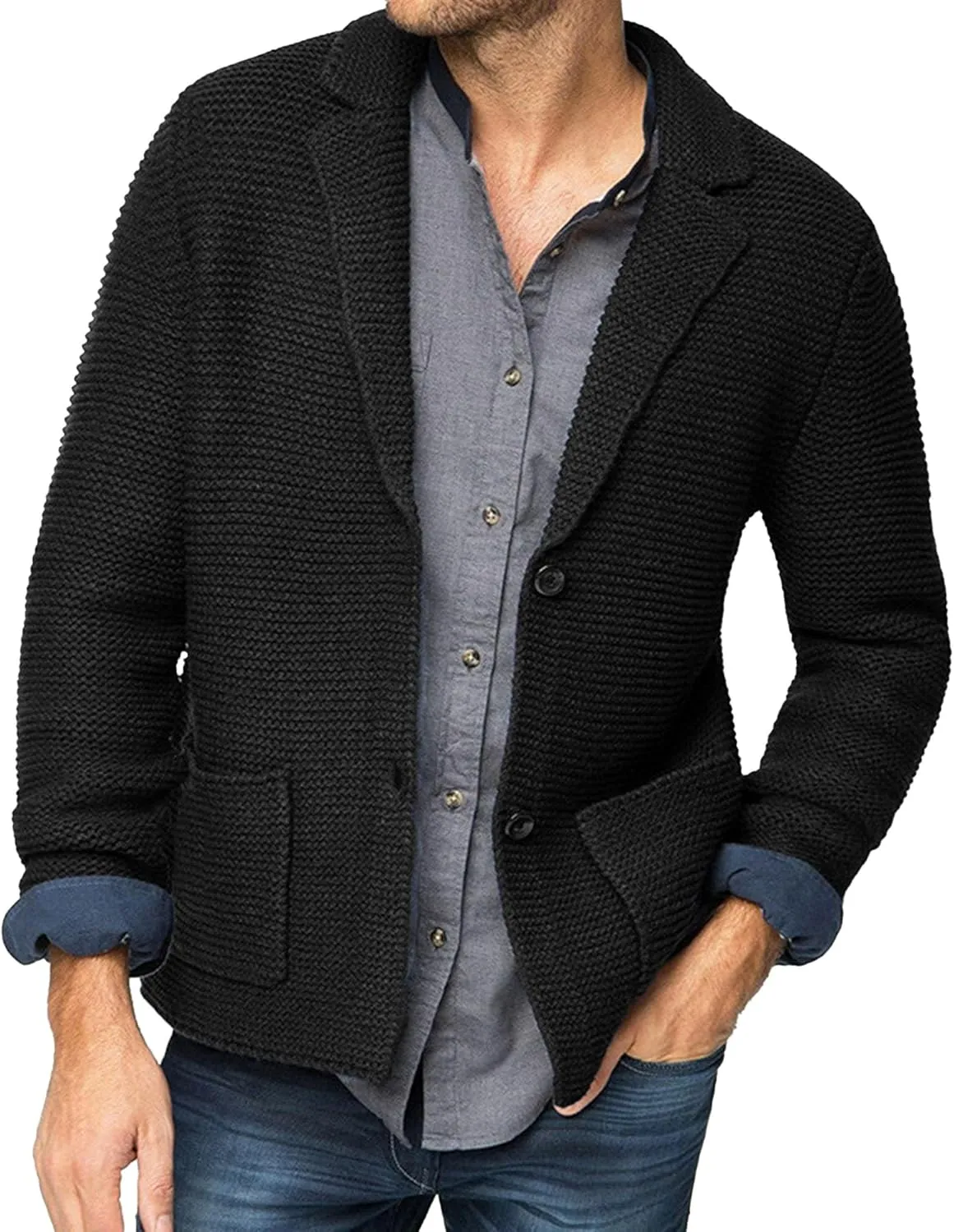 Men's Shawl Collar Button Down Cardigan Waffle Slim Fit Knit Cardigan Thermal Cozy Cardigan Sweaters