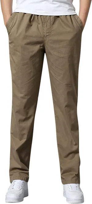 Mens Straight Sweatpants Plus Size Elastic Waist Casual Trousers Baggy Lounge Cotton Overall Track Pants Workwear