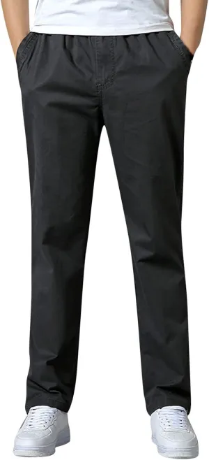 Mens Straight Sweatpants Plus Size Elastic Waist Casual Trousers Baggy Lounge Cotton Overall Track Pants Workwear