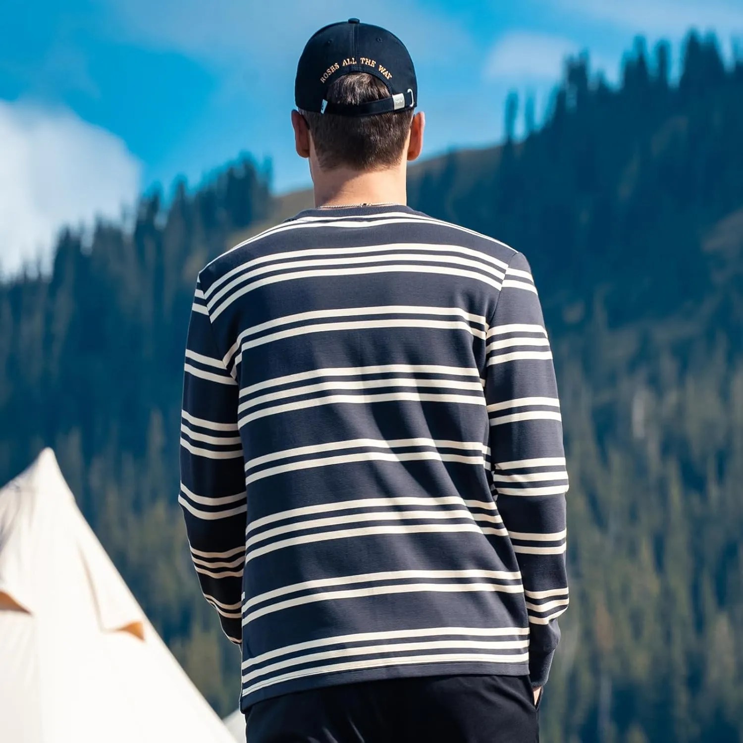 Men's Striped Long Sleeved T-Shirt, Casual Round Neck Long Sleeved Top, Regular-Fit Daily Striped T-Shirt Basic Style
