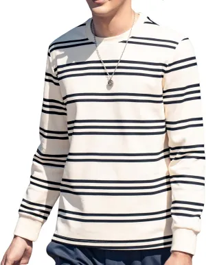 Men's Striped Long Sleeved T-Shirt, Casual Round Neck Long Sleeved Top, Regular-Fit Daily Striped T-Shirt Basic Style