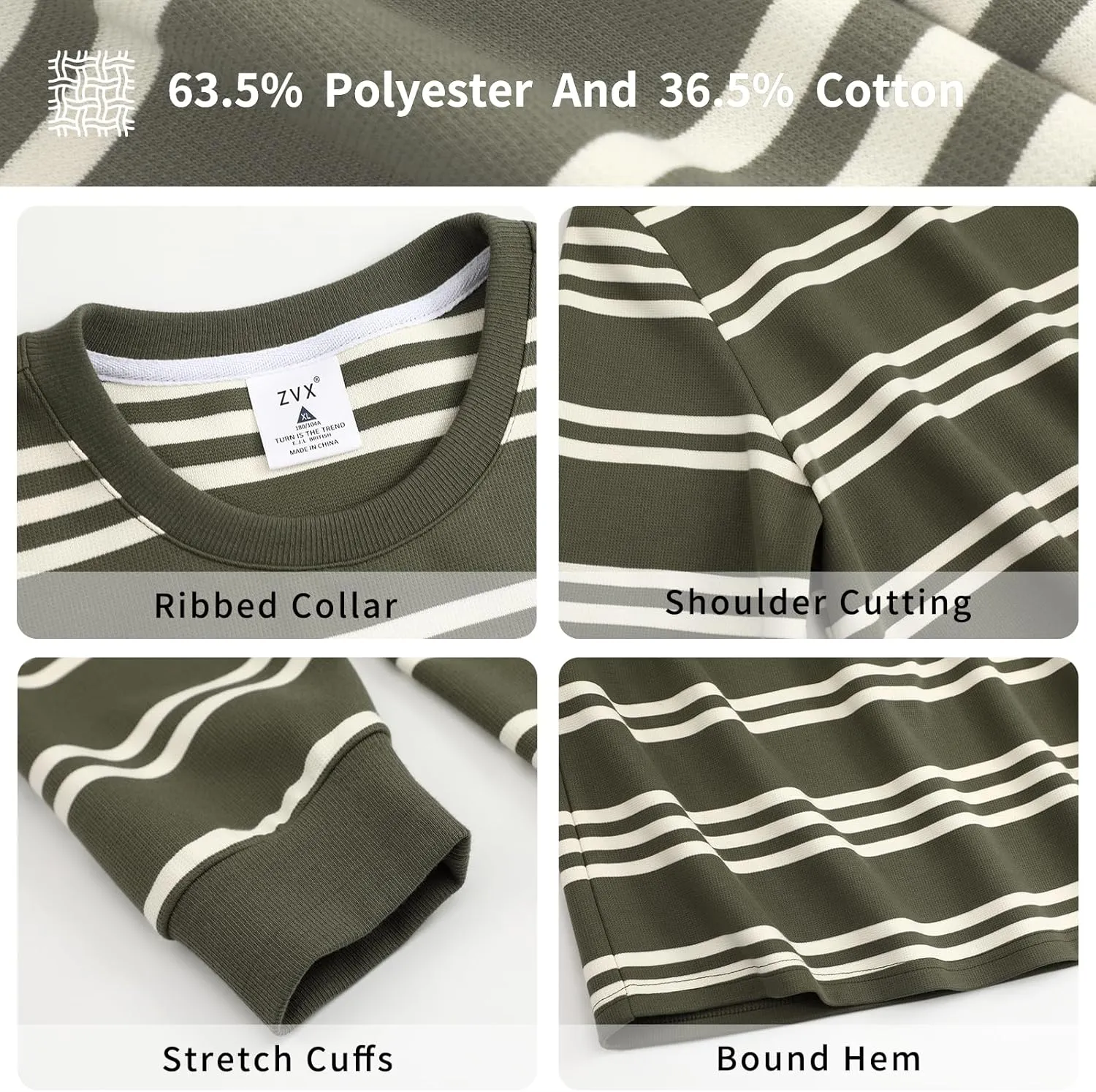 Men's Striped Long Sleeved T-Shirt, Casual Round Neck Long Sleeved Top, Regular-Fit Daily Striped T-Shirt Basic Style