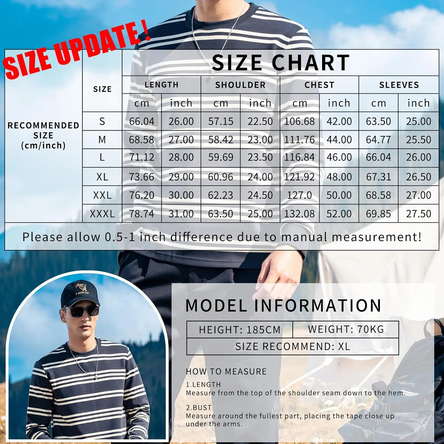 Men's Striped Long Sleeved T-Shirt, Casual Round Neck Long Sleeved Top, Regular-Fit Daily Striped T-Shirt Basic Style
