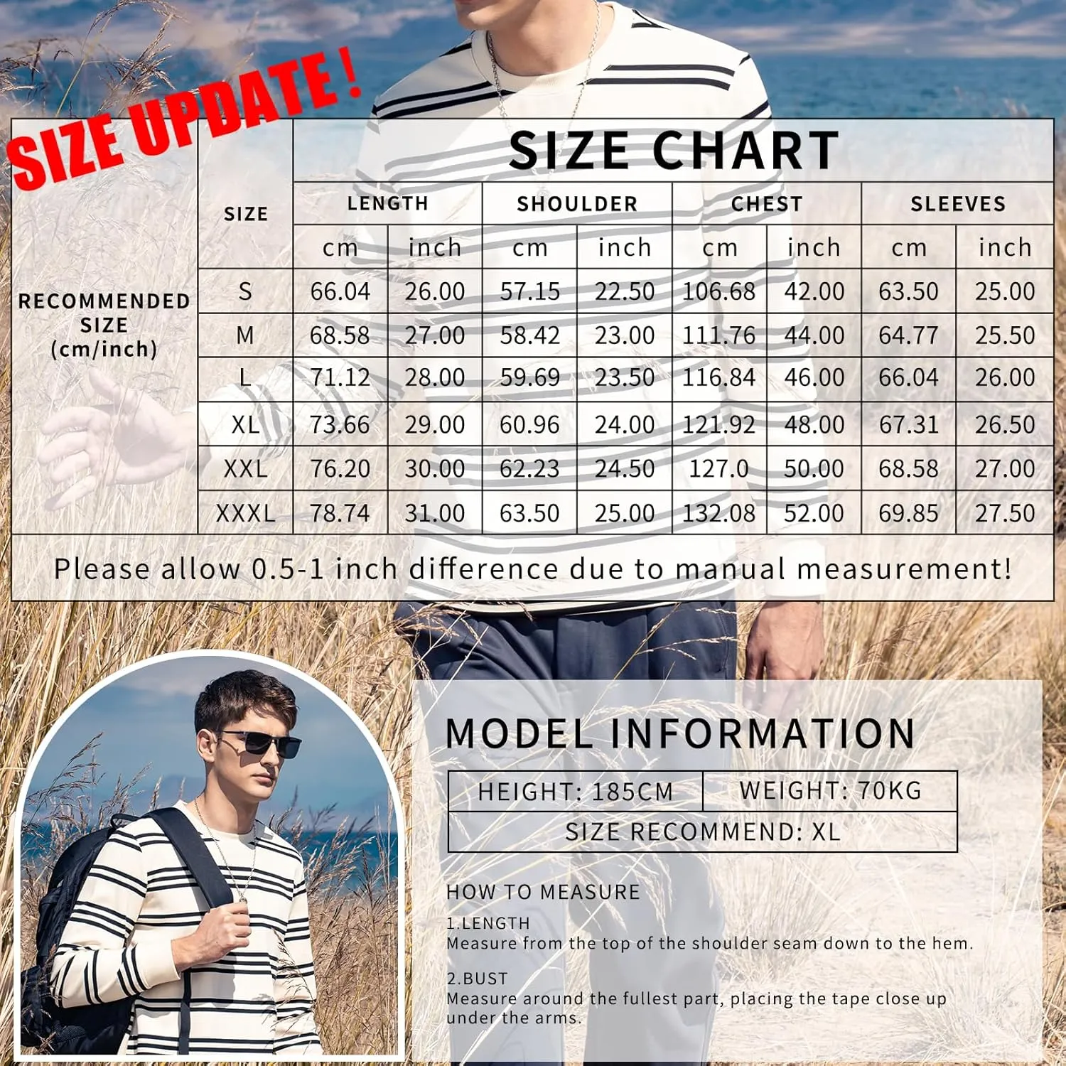 Men's Striped Long Sleeved T-Shirt, Casual Round Neck Long Sleeved Top, Regular-Fit Daily Striped T-Shirt Basic Style