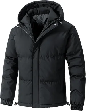 Men's Warm Puffer Jacket Men's Autumn and Winter Simple Comfortable Warm Plus Size Hooded Medium Warm Winter Coats