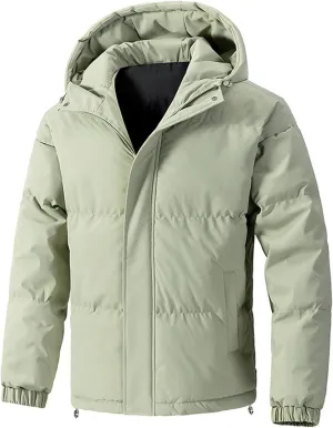 Men's Warm Puffer Jacket Men's Autumn and Winter Simple Comfortable Warm Plus Size Hooded Medium Warm Winter Coats