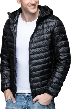 Men's Winter Down Puffer Jacket Packable Lightweight Hooded Down Jacket Warm Windproof Down Puffy Jacket Padded Coats