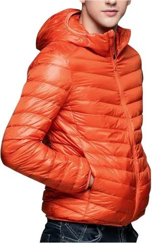 Men's Winter Down Puffer Jacket Packable Lightweight Hooded Down Jacket Warm Windproof Down Puffy Jacket Padded Coats