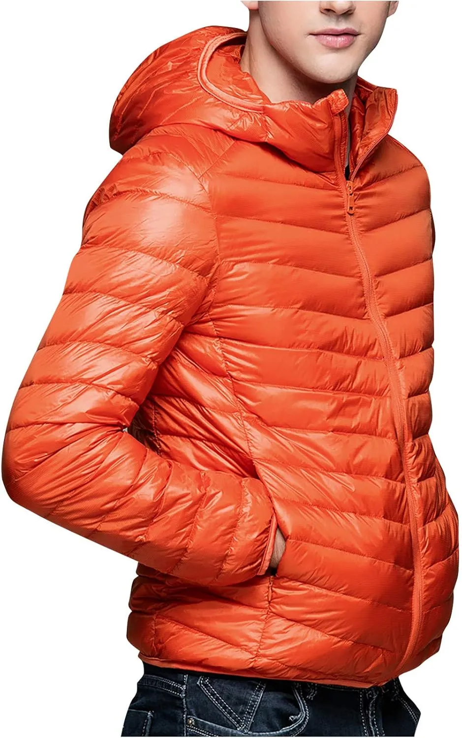 Men's Winter Down Puffer Jacket Packable Lightweight Hooded Down Jacket Warm Windproof Down Puffy Jacket Padded Coats