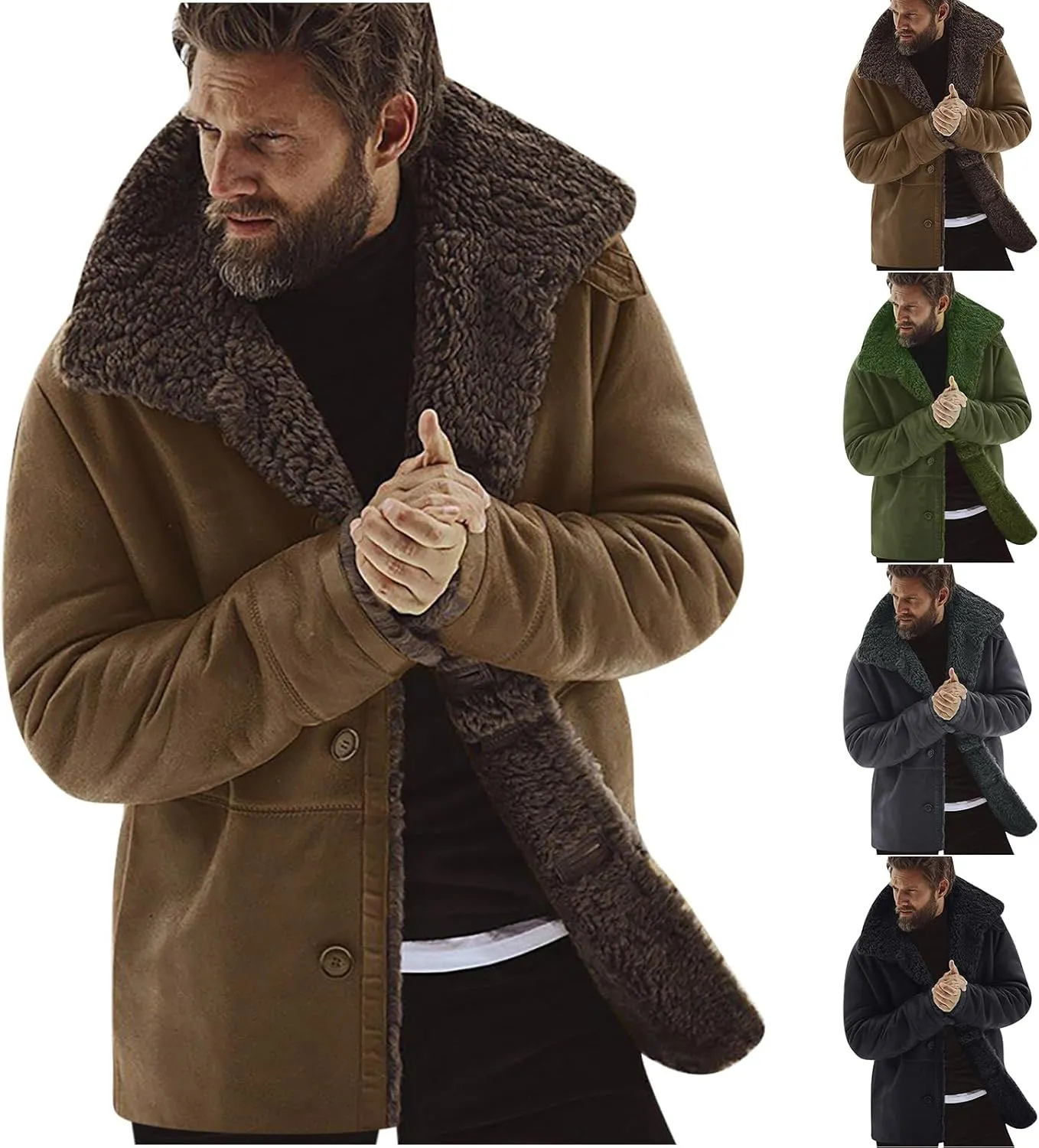 Men's Zip Up Heavyweight Winter Warm Fur Coat Fleece Sherpa Lined Warm Jacket