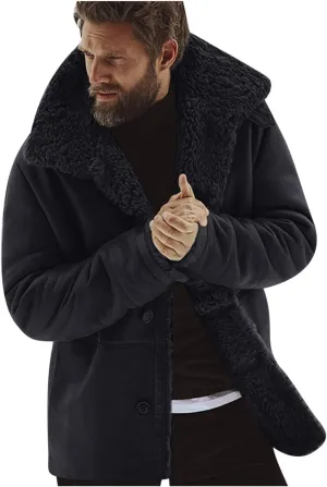 Men's Zip Up Heavyweight Winter Warm Fur Coat Fleece Sherpa Lined Warm Jacket