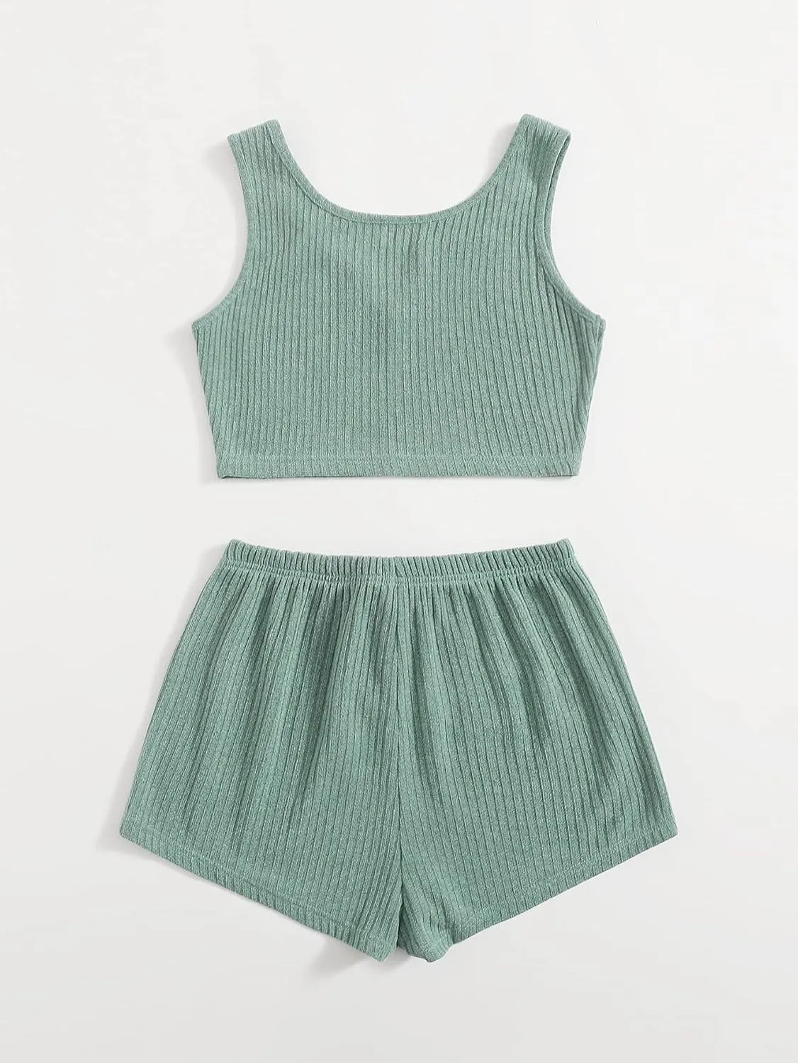Milumia Women's Two Piece Pajama Set Button Knit Crop Top and Shorts Loungewear