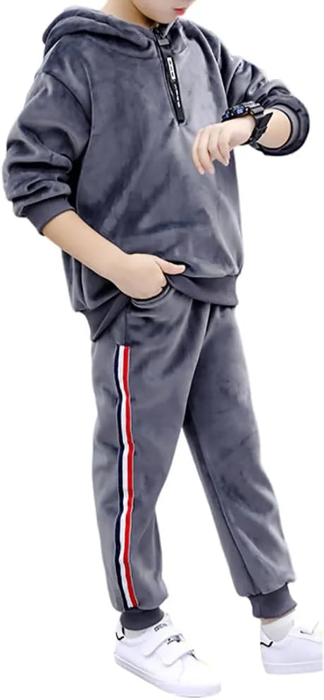 Monvecle Little to Big Boys' Velour & Fleece Hoodie Tracksuit Sweatshirt Top   Sweatpant Velvet Fleece Jogger 2pcs Set