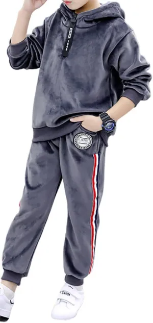 Monvecle Little to Big Boys' Velour & Fleece Hoodie Tracksuit Sweatshirt Top   Sweatpant Velvet Fleece Jogger 2pcs Set