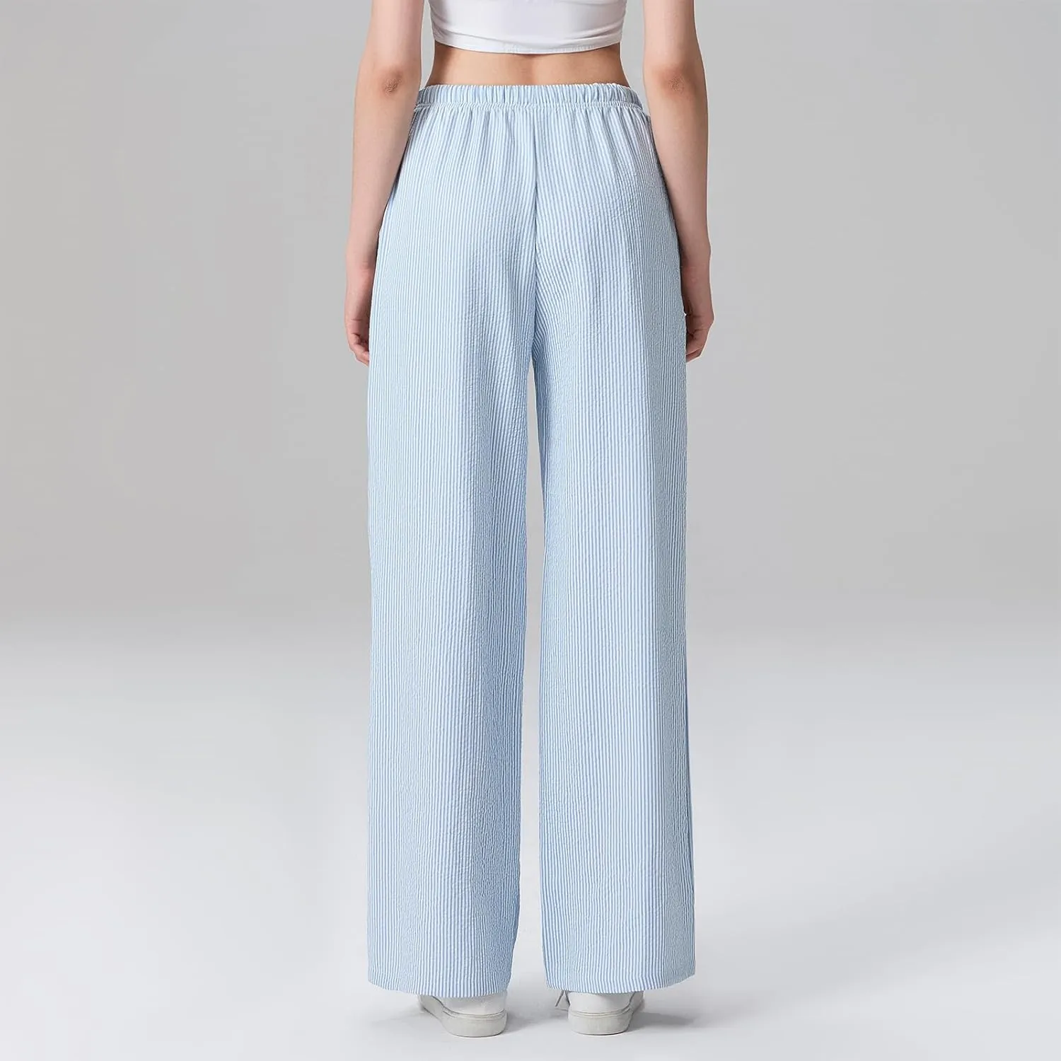 Multitrust Women Y2K Striped Lounge Pants Casual Loose Straight Wide Leg Linen Pajamas Pants Bottom Trousers with Pockets