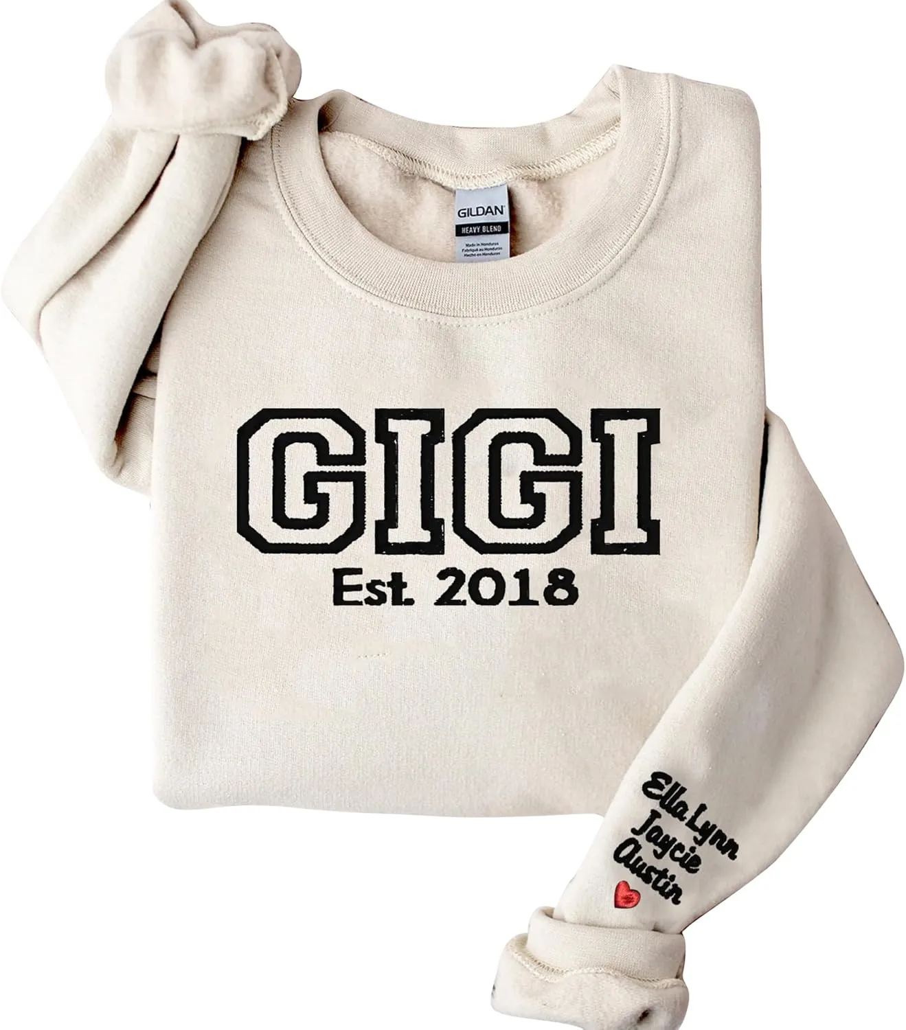 NAZENTI Custom Embroidered Sweatshirt for Grandma, Personalized Mom Embroidered Sweatshirt, Grandma EST Crewneck