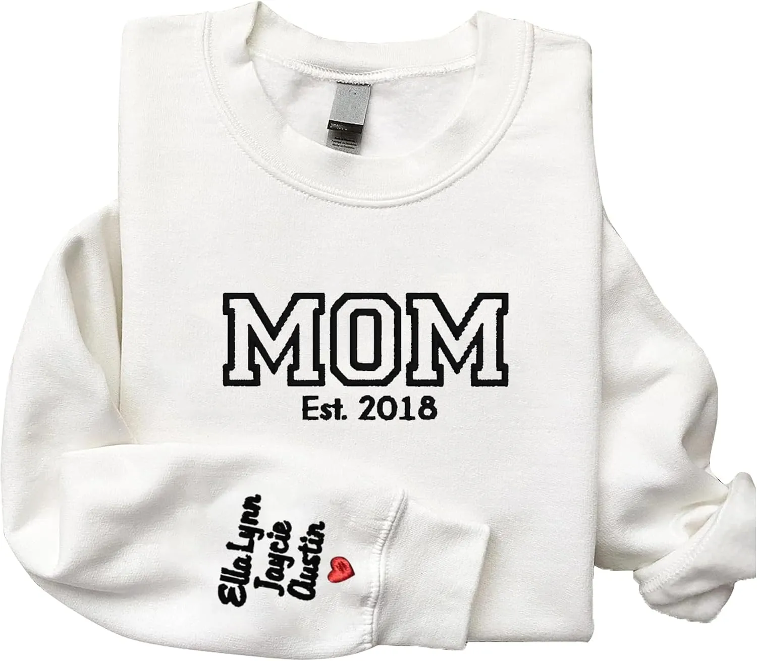 NAZENTI Custom Embroidered Sweatshirt for Grandma, Personalized Mom Embroidered Sweatshirt, Grandma EST Crewneck