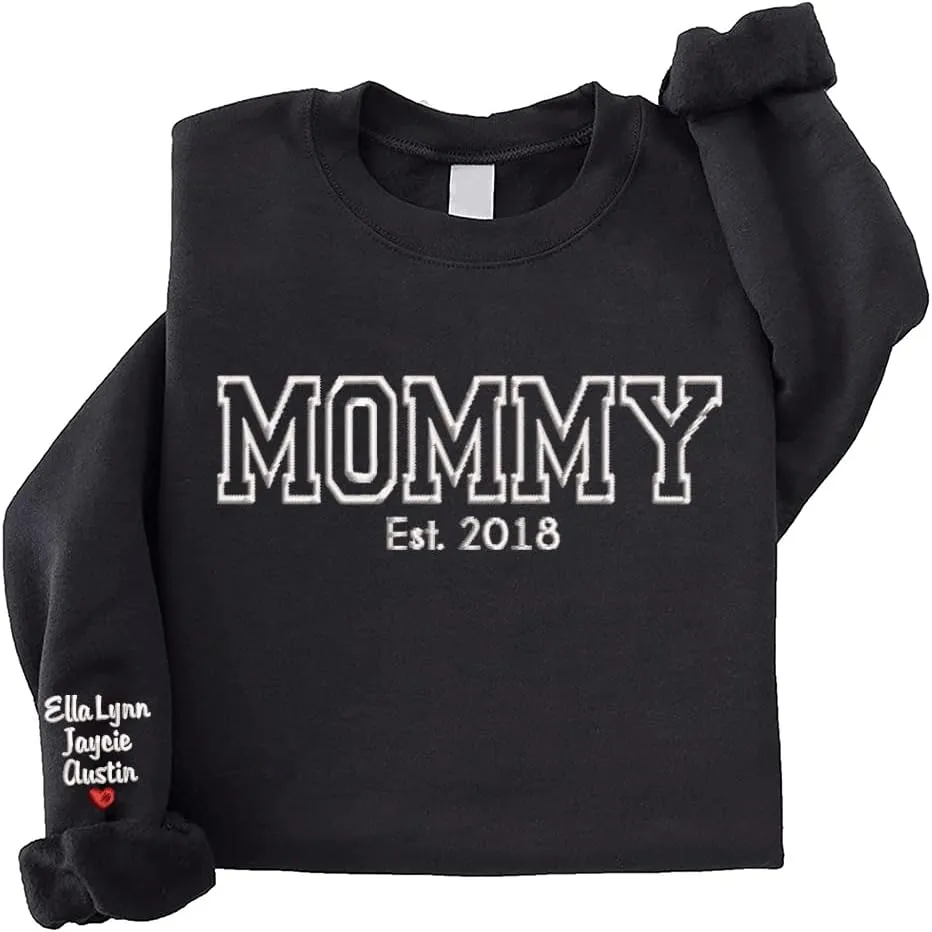 NAZENTI Custom Embroidered Sweatshirt for Grandma, Personalized Mom Embroidered Sweatshirt, Grandma EST Crewneck