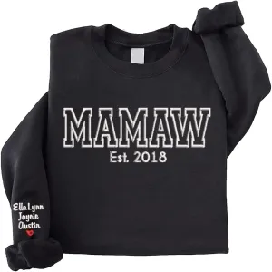 NAZENTI Custom Embroidered Sweatshirt for Grandma, Personalized Mom Embroidered Sweatshirt, Grandma EST Crewneck