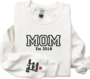 NAZENTI Custom Embroidered Sweatshirt for Grandma, Personalized Mom Embroidered Sweatshirt, Grandma EST Crewneck