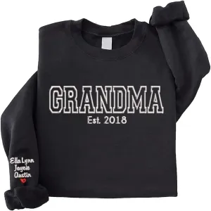 NAZENTI Custom Embroidered Sweatshirt for Grandma, Personalized Mom Embroidered Sweatshirt, Grandma EST Crewneck