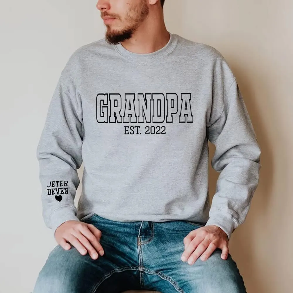 NAZENTI Personalized EST Dad Embroidered Crewneck Sweatshirt, Dad Embroidered Sweatshirt, Gift for Papa