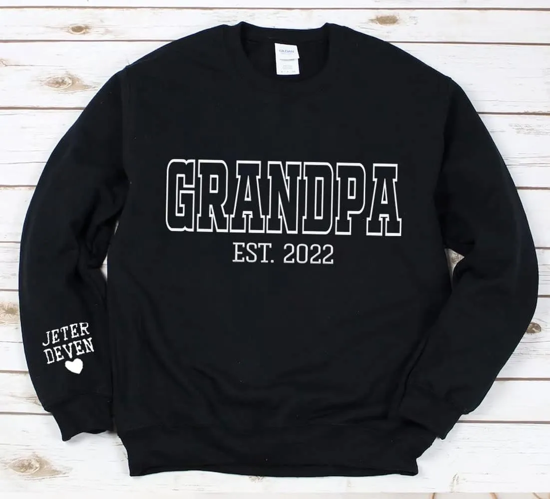 NAZENTI Personalized EST Dad Embroidered Crewneck Sweatshirt, Dad Embroidered Sweatshirt, Gift for Papa