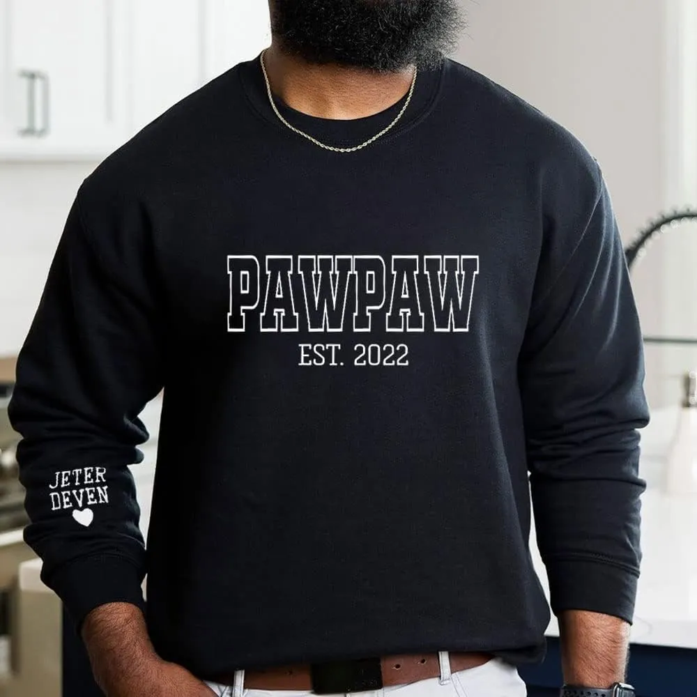 NAZENTI Personalized EST Dad Embroidered Crewneck Sweatshirt, Dad Embroidered Sweatshirt, Gift for Papa