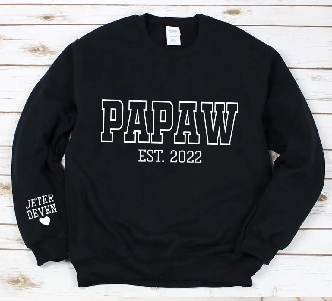 NAZENTI Personalized EST Dad Embroidered Crewneck Sweatshirt, Dad Embroidered Sweatshirt, Gift for Papa