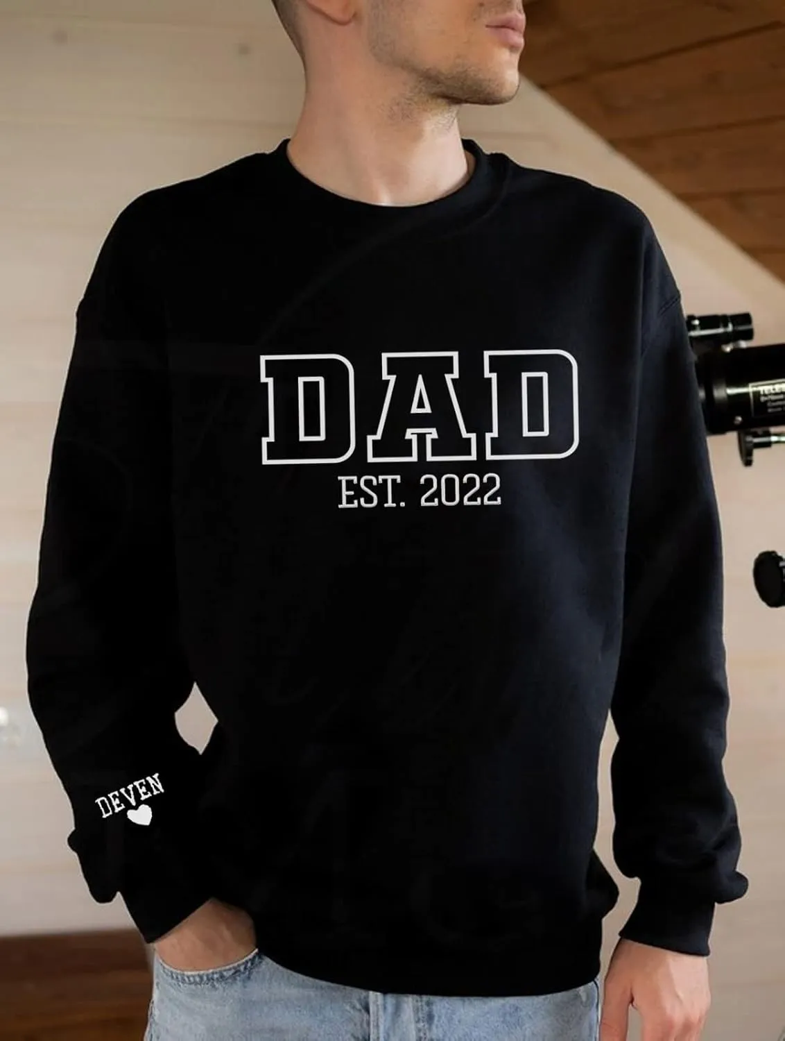 NAZENTI Personalized EST Dad Embroidered Crewneck Sweatshirt, Dad Embroidered Sweatshirt, Gift for Papa