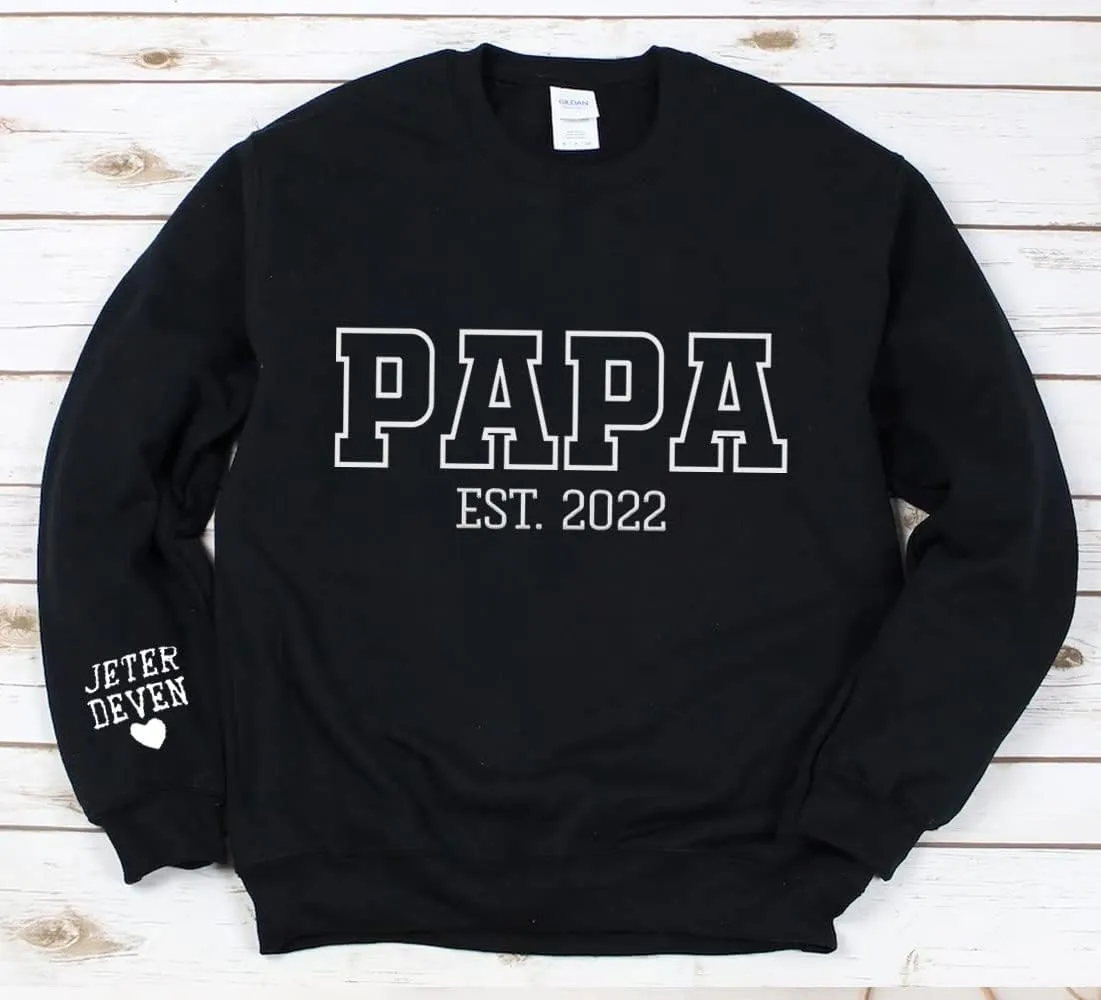 NAZENTI Personalized EST Dad Embroidered Crewneck Sweatshirt, Dad Embroidered Sweatshirt, Gift for Papa