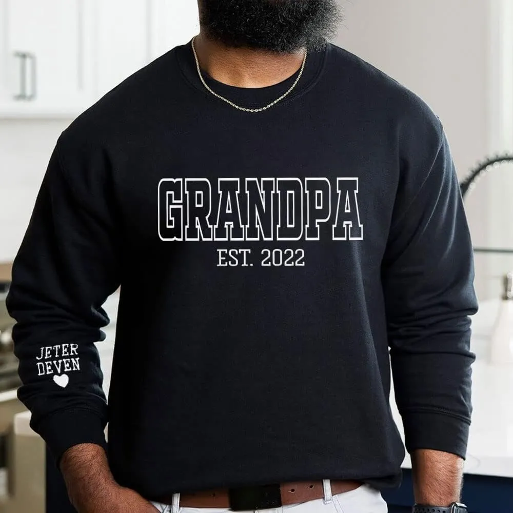 NAZENTI Personalized EST Dad Embroidered Crewneck Sweatshirt, Dad Embroidered Sweatshirt, Gift for Papa