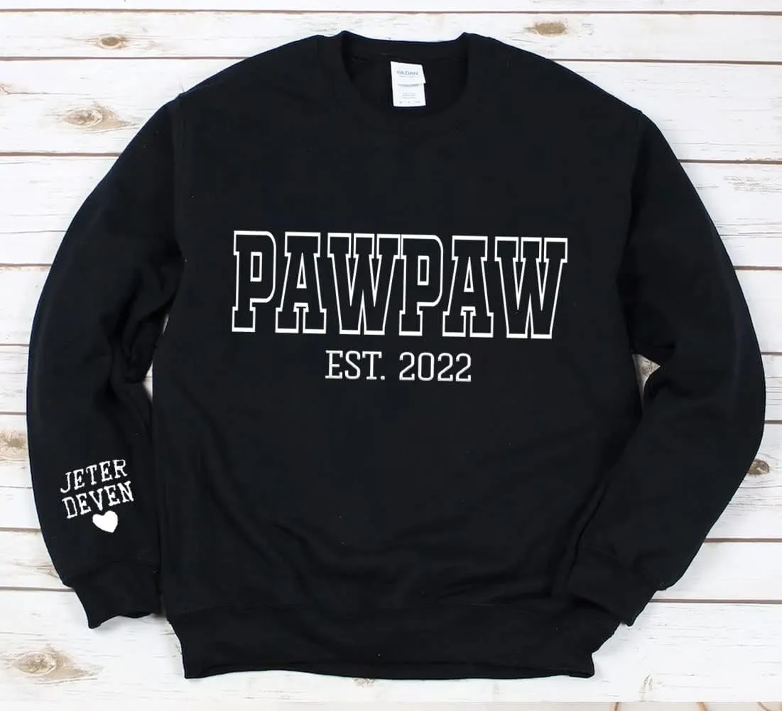 NAZENTI Personalized EST Dad Embroidered Crewneck Sweatshirt, Dad Embroidered Sweatshirt, Gift for Papa