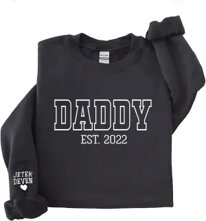 NAZENTI Personalized EST Dad Embroidered Crewneck Sweatshirt, Dad Embroidered Sweatshirt, Gift for Papa
