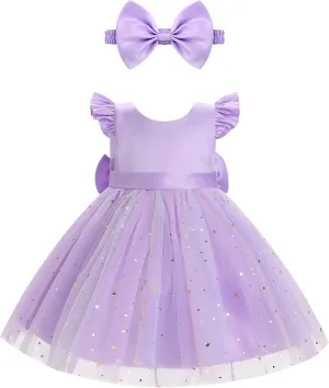 OBEEII Baby Girls Birthday Cake Smash Outfit Formal Baptism Photoshoot Tulle Dress Wedding Flower Girl Dress with Headband