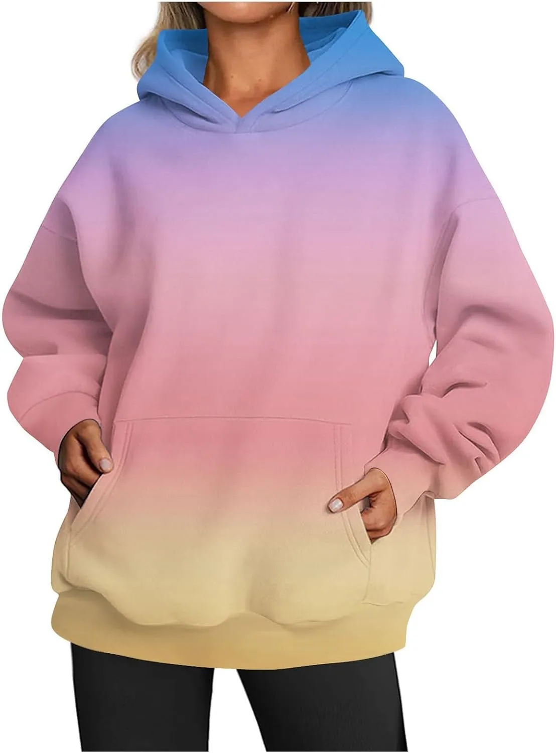 Oversized Tie Dye Hoodies for Women Plus Size | Drawstring Drop Shoulder Sweatshirt with Pocket | Light Yellow Preppy Pullover(Light Yellow_Medium)