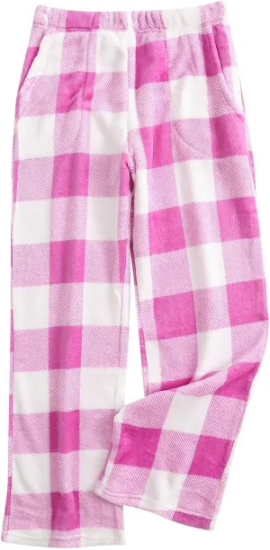 Pajama Pants Women Fuzzy Flannel Baggy Wide Leg Lounge Pants Fluffy Cute Pj Pants with Pockets Comfy Sleep Pants