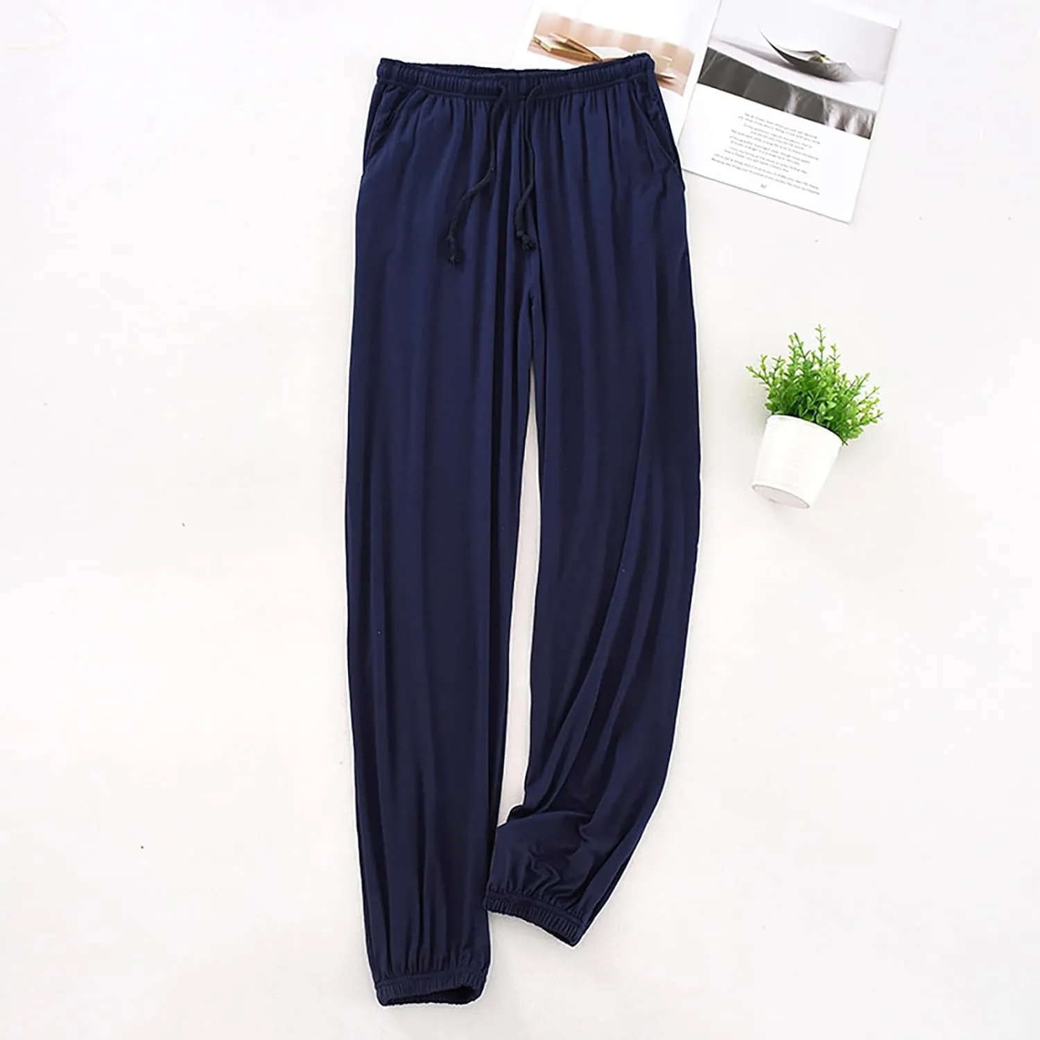 Pajama Pants Women Y2K Striped Elastic High Waist Straight Wide Leg Womens Gingham Linen Wide Leg Pants Trousers