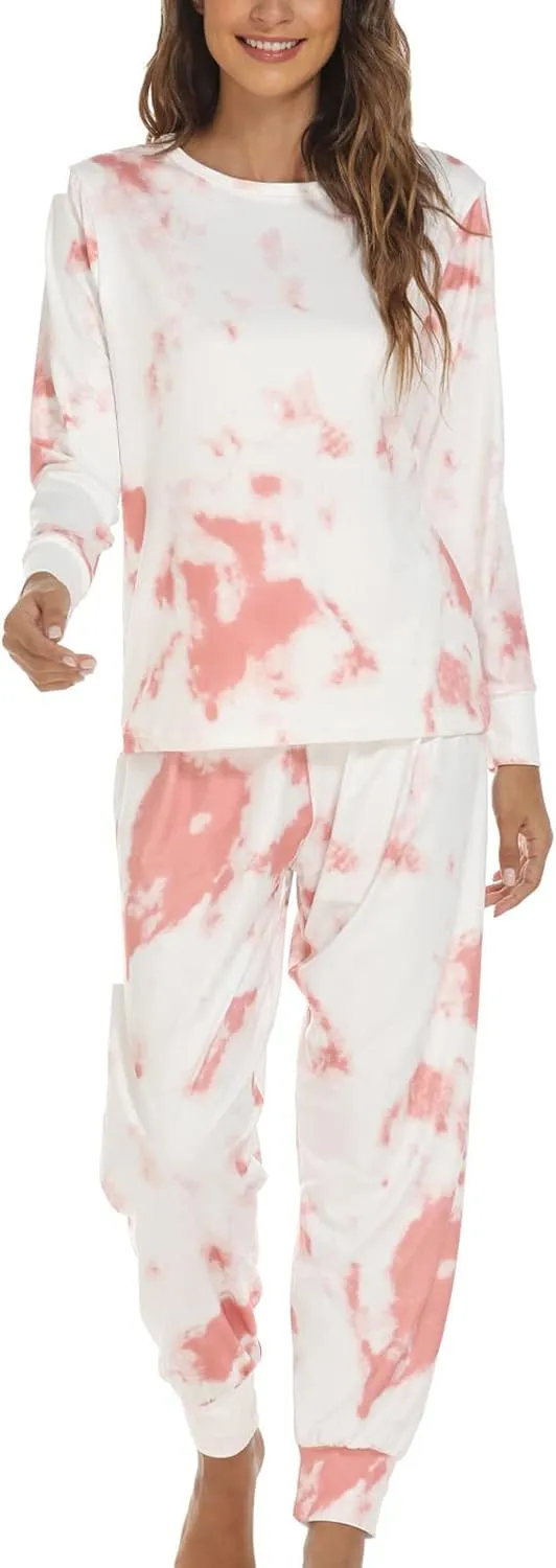 Pajamas for Women Tie Dye Long Sleeve Shirt Loungewear 2 Piece Sleepwear Crew Neck Tops & Long Pants Pj Set Nightwear