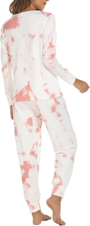 Pajamas for Women Tie Dye Long Sleeve Shirt Loungewear 2 Piece Sleepwear Crew Neck Tops & Long Pants Pj Set Nightwear