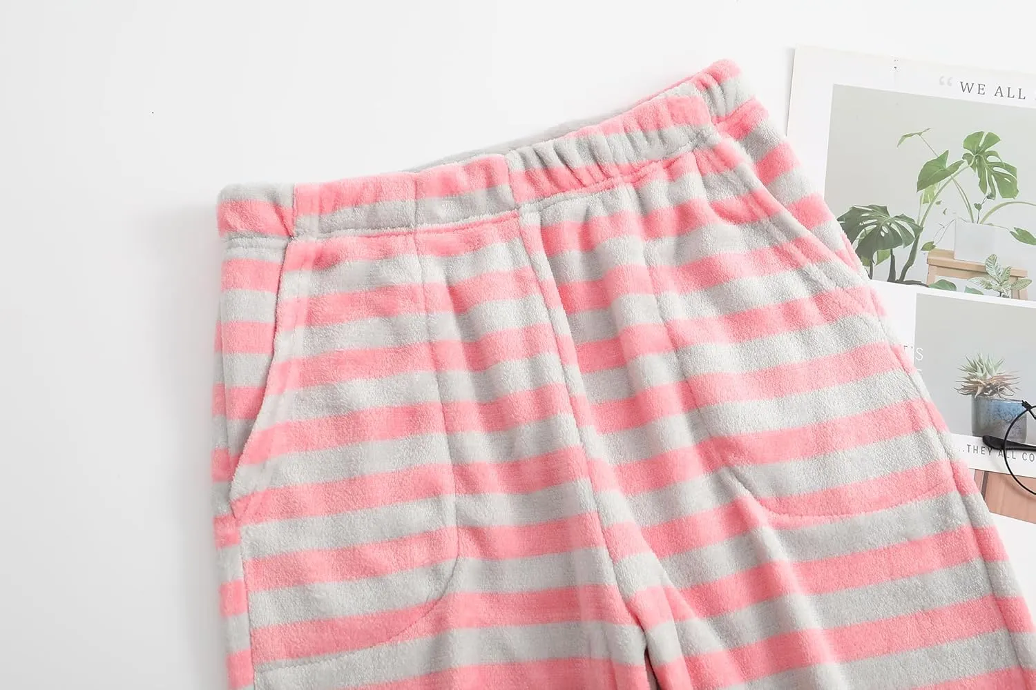 Pajamas Pants for Women Casual Flannel Plaid Lounge Pants Elastic Waist Fleece Fuzzy Plush Pj Soft Sleep Bottoms
