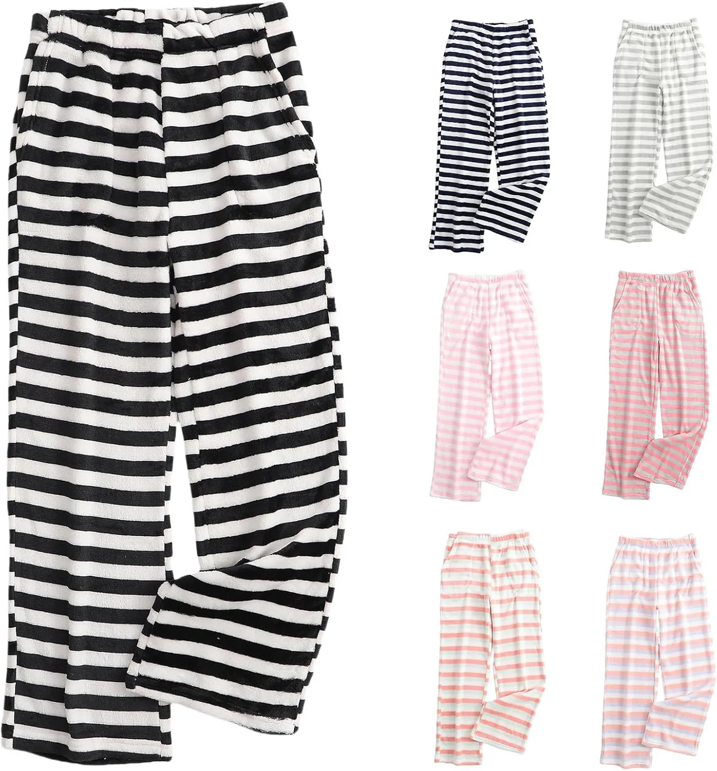 Pajamas Pants for Women Casual Flannel Plaid Lounge Pants Elastic Waist Fleece Fuzzy Plush Pj Soft Sleep Bottoms