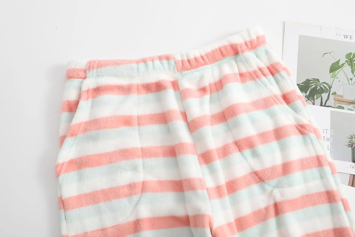 Pajamas Pants for Women Casual Flannel Plaid Lounge Pants Elastic Waist Fleece Fuzzy Plush Pj Soft Sleep Bottoms
